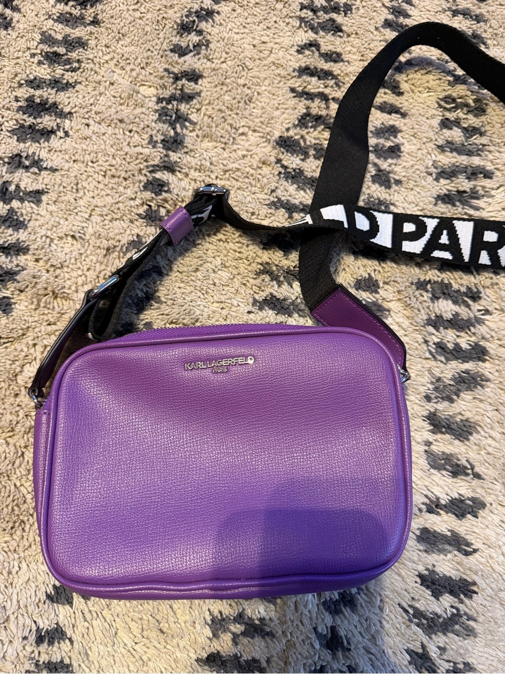 Karl Lagerfeld Purple Pebbled Leather Belt Bag with Branded Strap